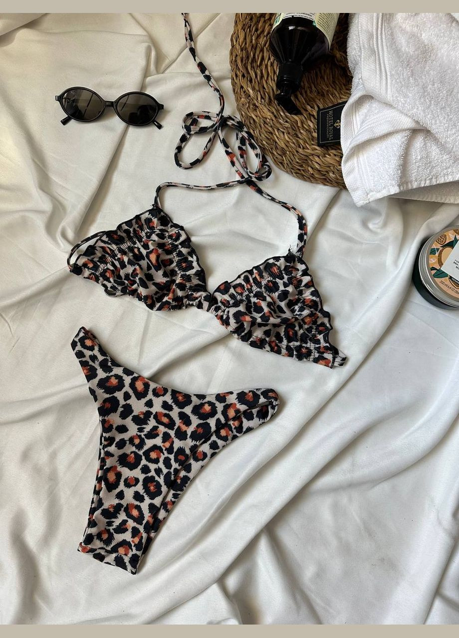 Бежевий літній жіночий леопардовий купальник бікіні No Brand