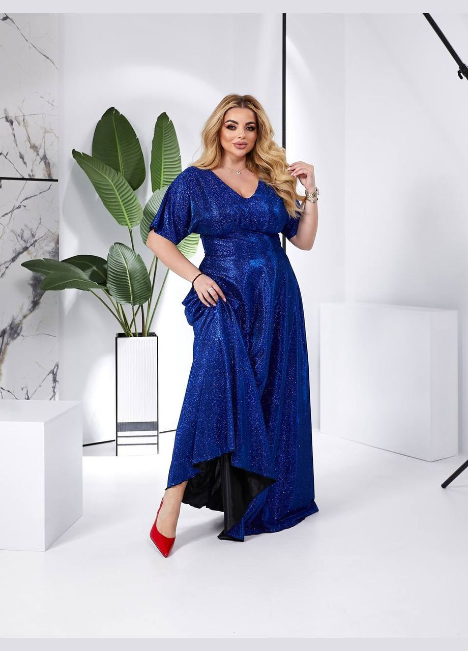 Синее женское платье миди из глитера цвет электрик р.50/52 454009 New Trend