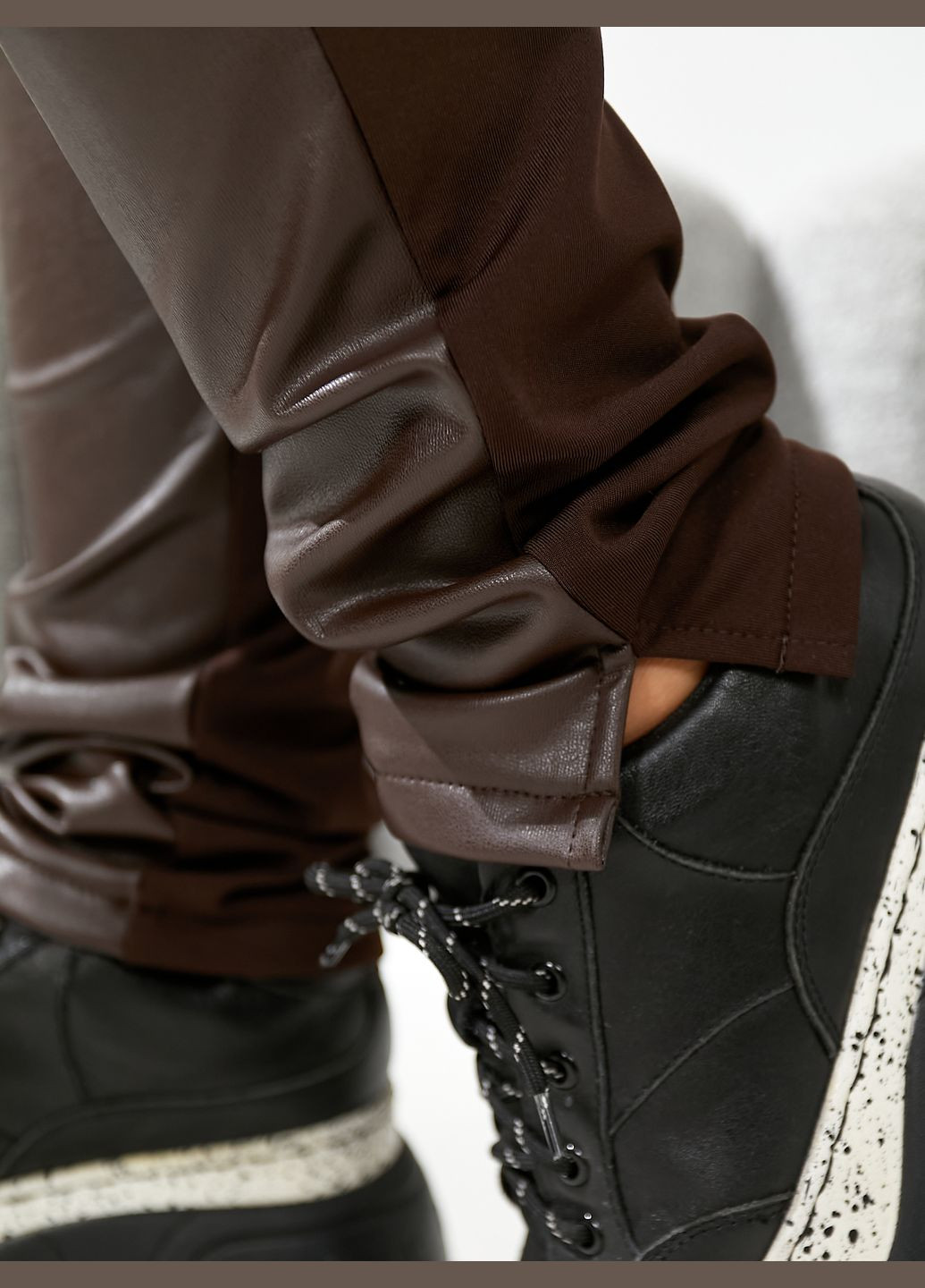 Коричневые зимние теплые лосины комби MeeLan