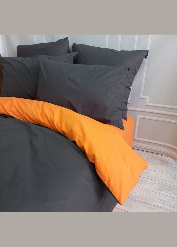 Постільна білизна ДУЕТ Антрацит/Помаранчевий Ранфорс Євро MERISET (278254981)