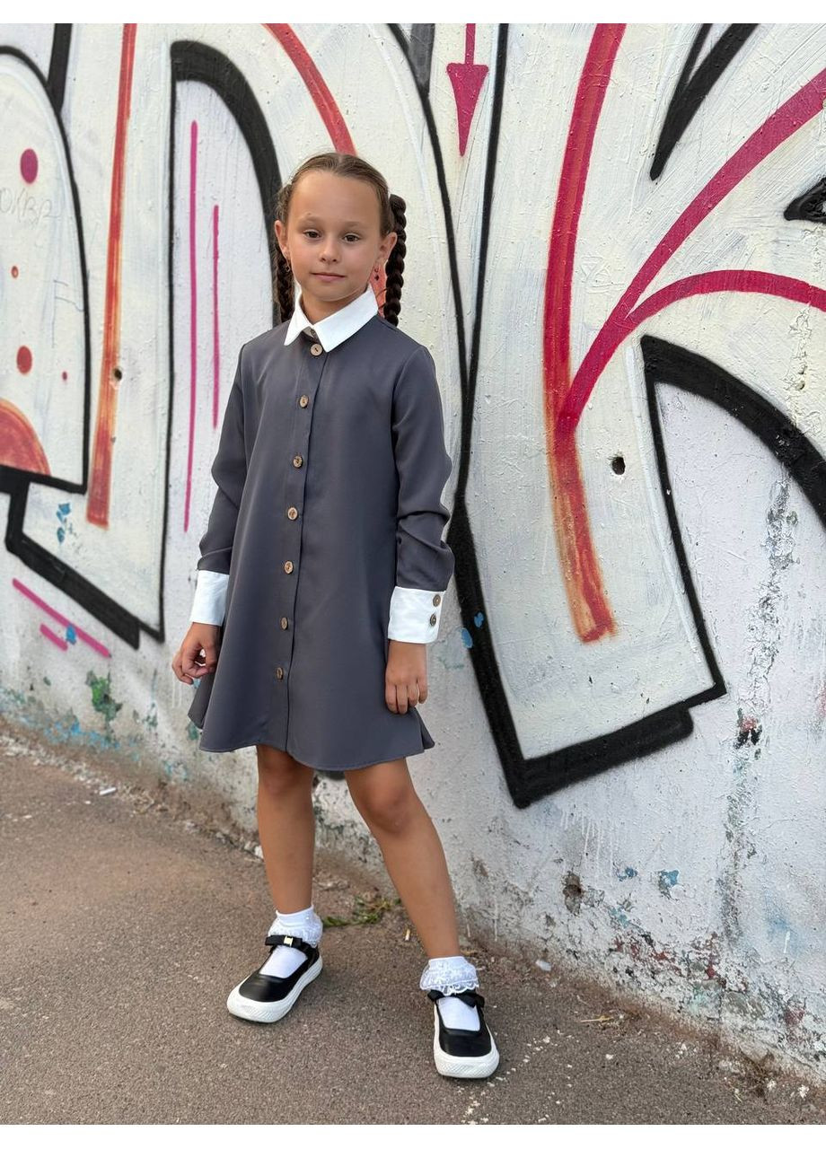 Графітова дівчача шкільна сукня FINO Mode (353501826)