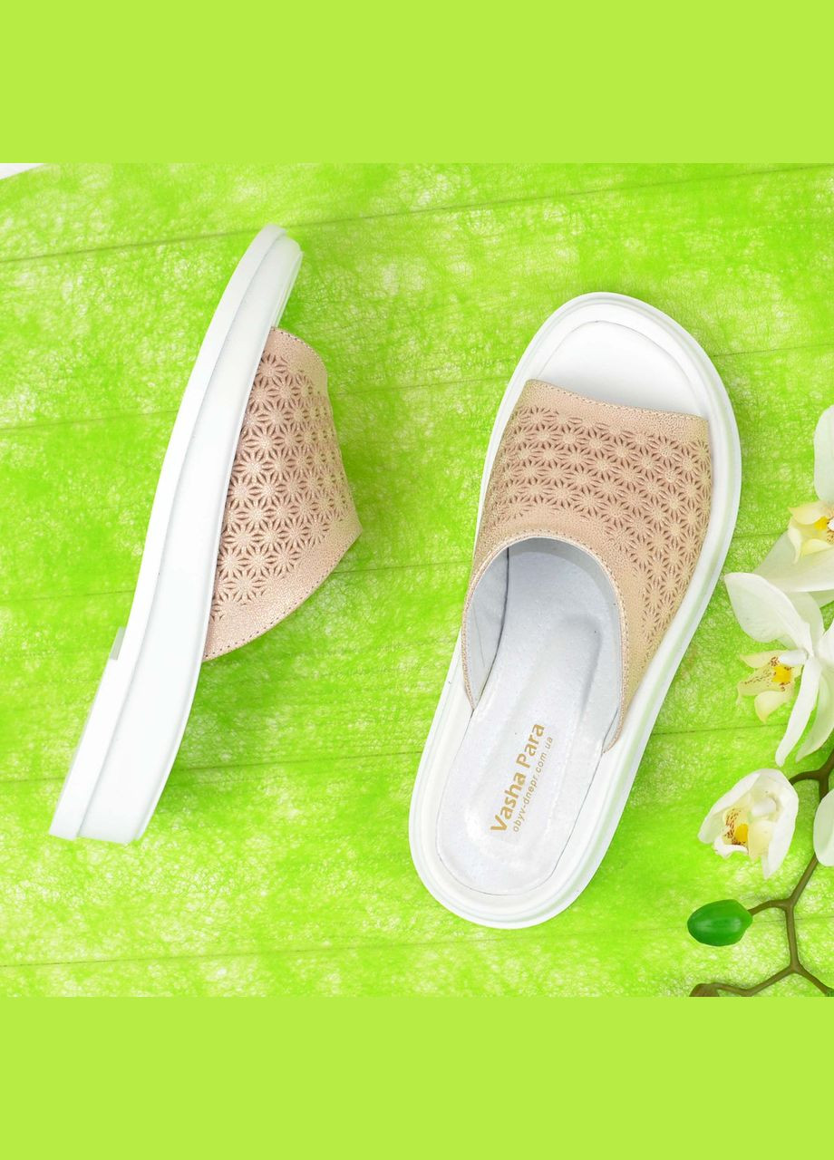 Бежевые шлепанцы женские на утолщенной подошве. натуральная кожа сатин. 37 размер Vasha para