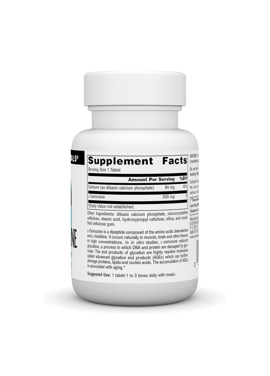 L-Carnosine 500 mg 30 табл пищевая добавка для поддержки пищеварения антиоксидант для вегетарианцев Source Naturals (368978175)