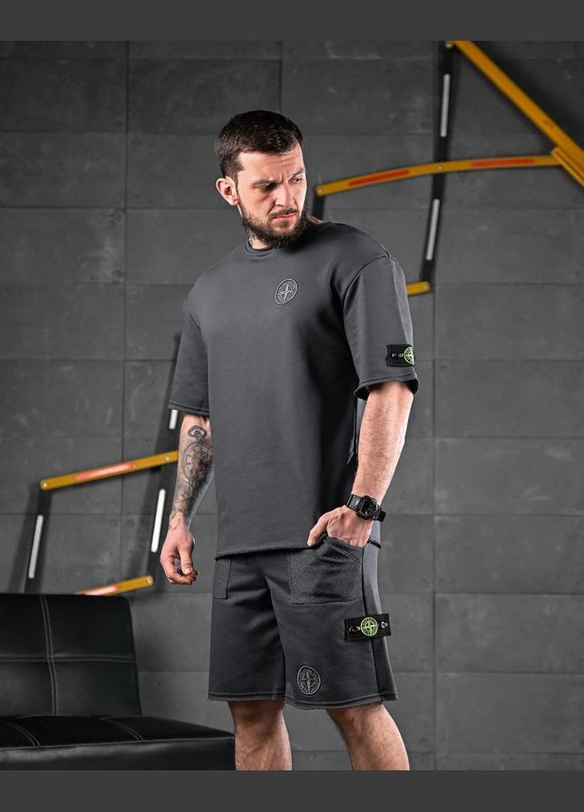 Стильний чоловічий літній костюм Stone Island тринитка сірий Freedom (340272981)