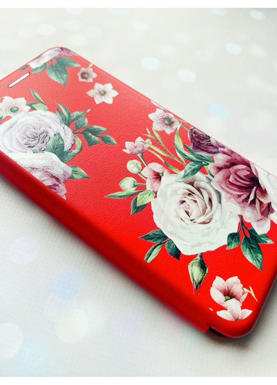 Чехол-книжка красный с рисунком на Xiaomi Redmi Note 14 4G Розовые цветы (принт 287) Creative (364688135)