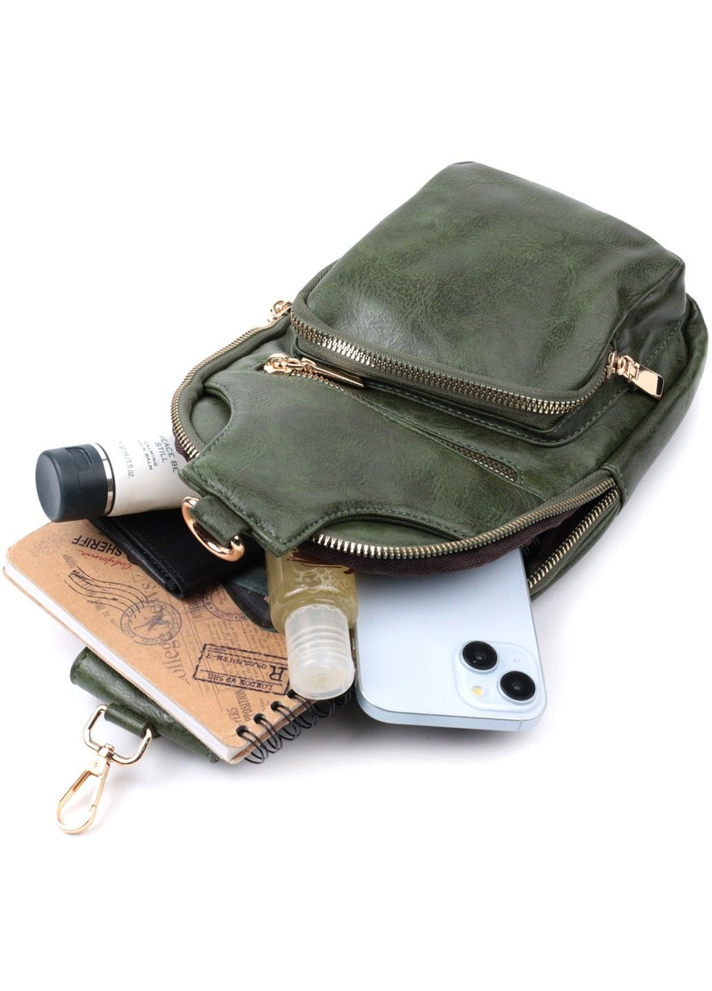 Трендовая женская слинг сумка через плечо из экокожи 22755 Зеленый Vintage (303877175)