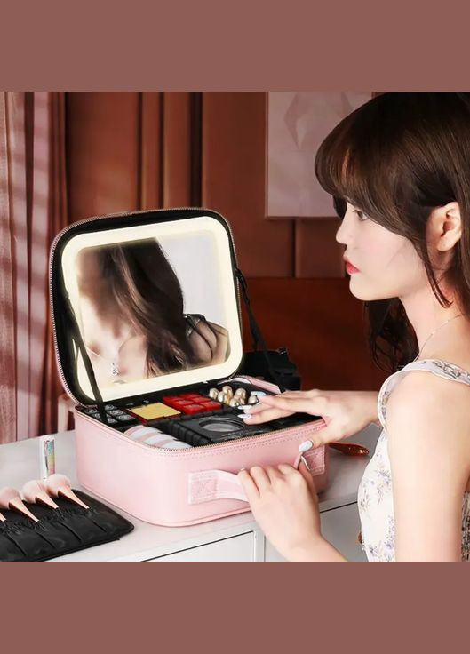 Дорожня косметичка з дзеркалом та LED підсвічуванням / Органайзер для зберігання косметики / Жіноча косметичка-валіза No Brand (344465654)