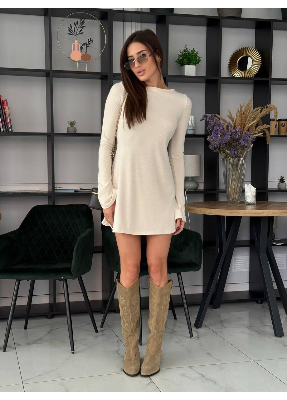 Молочна святковий, коктейльна, повсякденний, вечірня, кежуал жіноча сукня з відкритою спиною No Brand однотонна