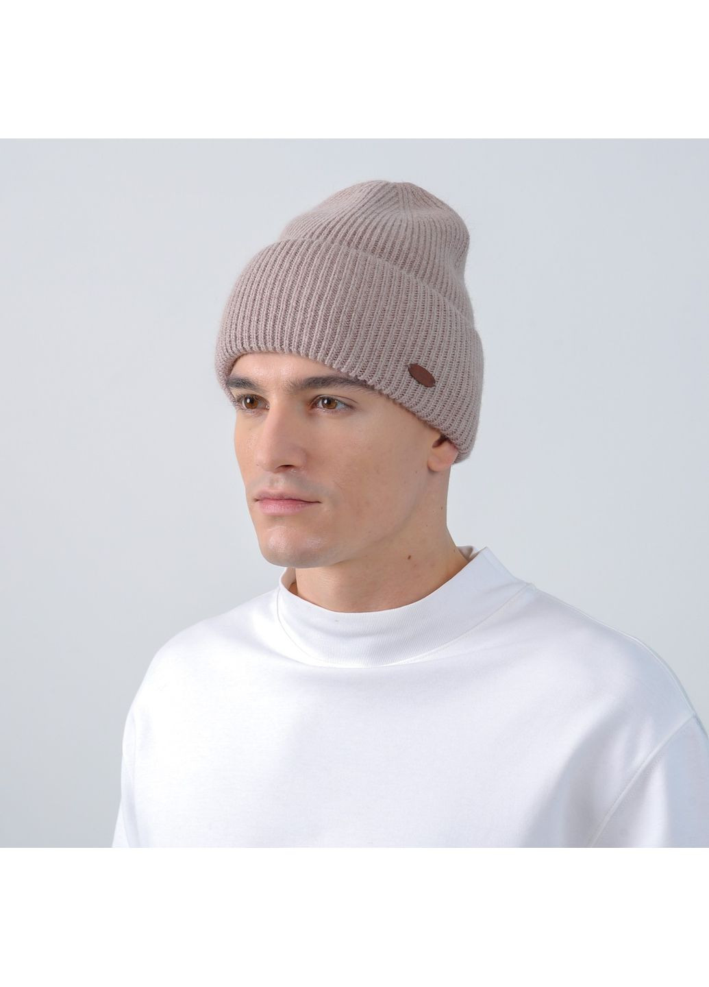 Шапка біні чоловіча вовна бежева GEORGE 019-539 LuckyLOOK 019-539M (367992019)