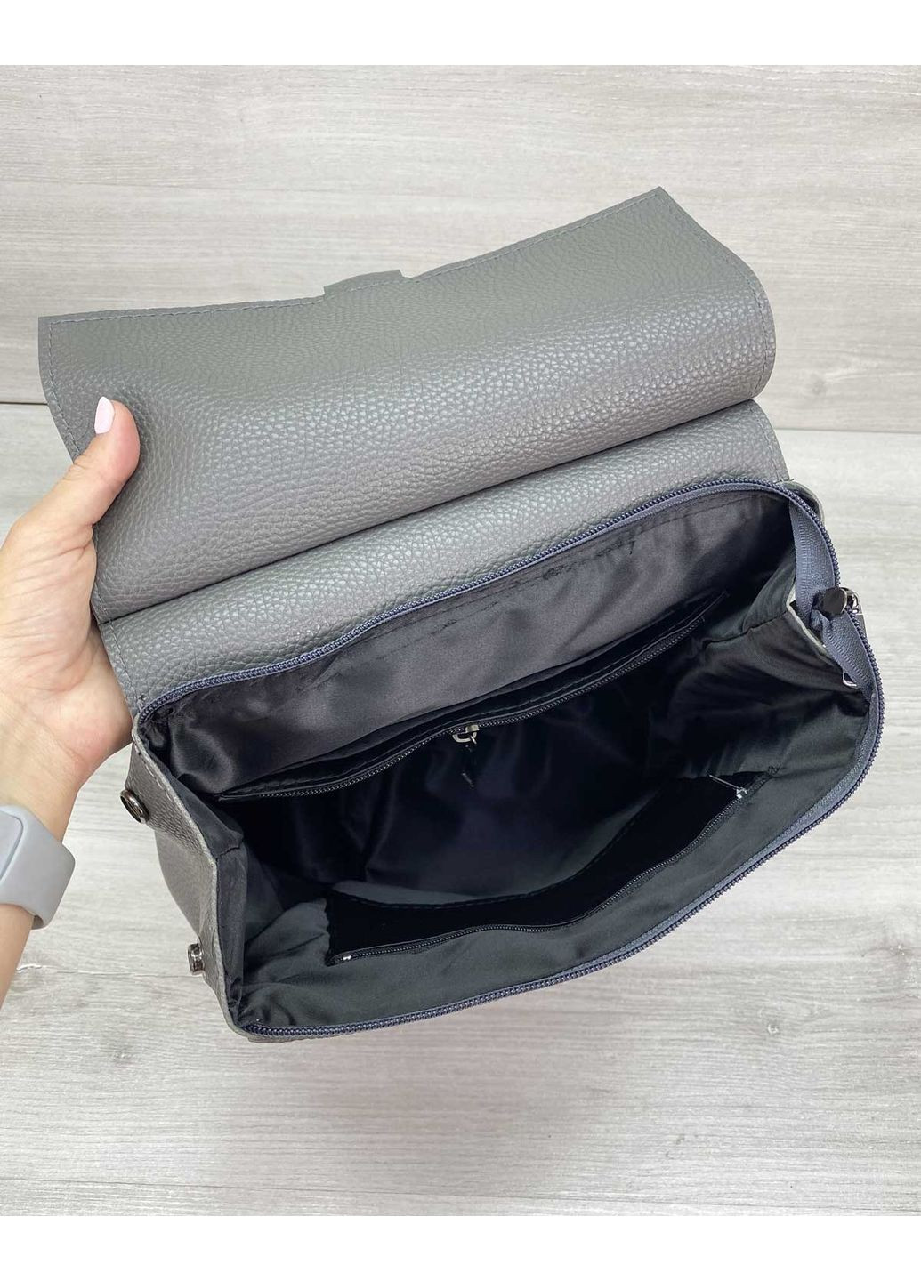 Сумка-рюкзак женская серая кожзам молодежная сумка рюкзак для повседневного использования ProDobro (367265830)