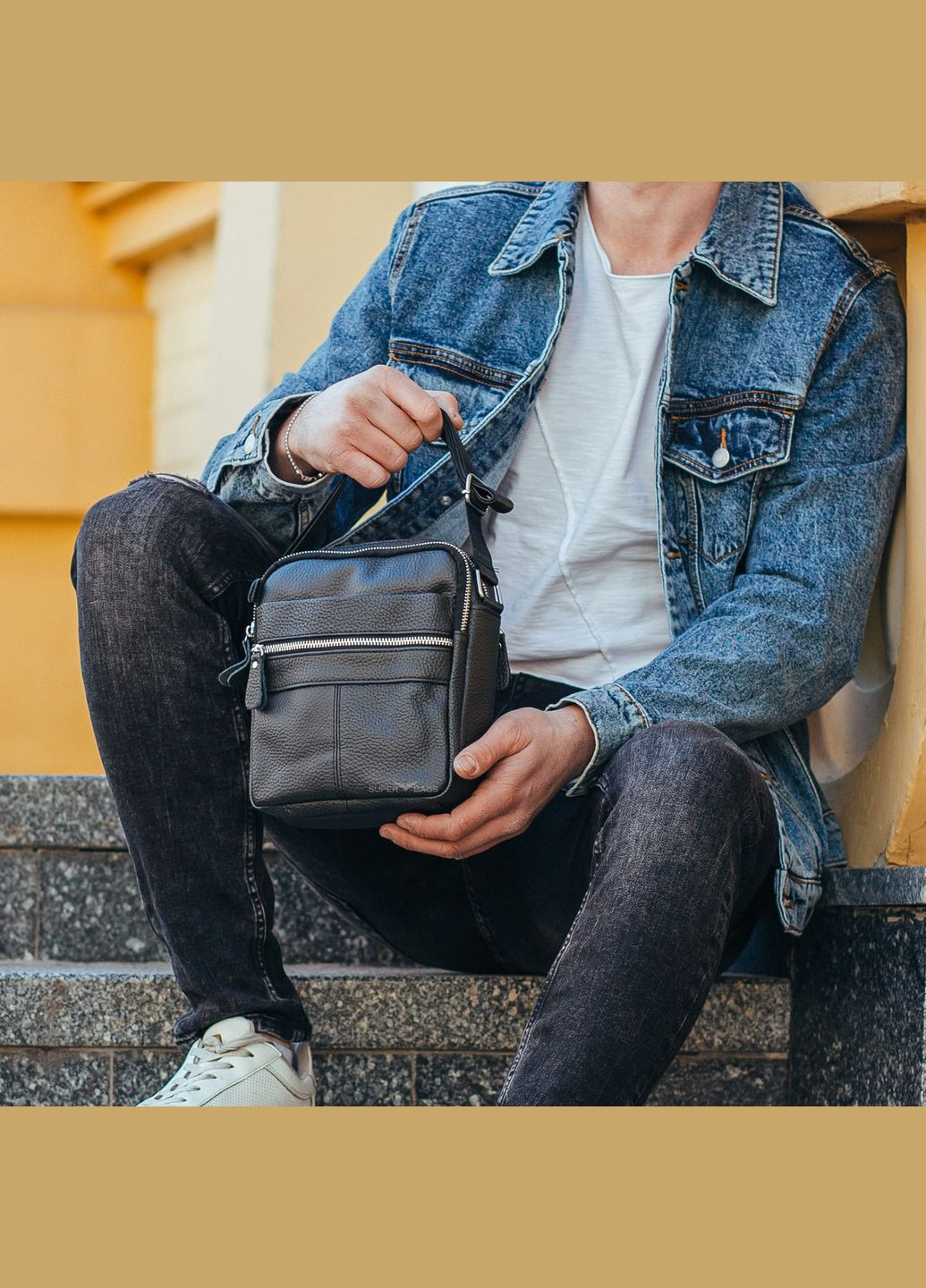 Мужская черная сумка-барсетка через плечо из натуральной кожи с тыльным карманом Tiding Bag (298567535)