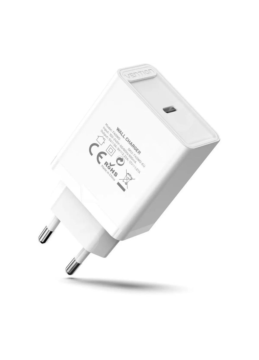 Мережевий зарядний пристрій USB Type C + QC4.0 (20W) White (FADW0-EU) Vention (341488193)