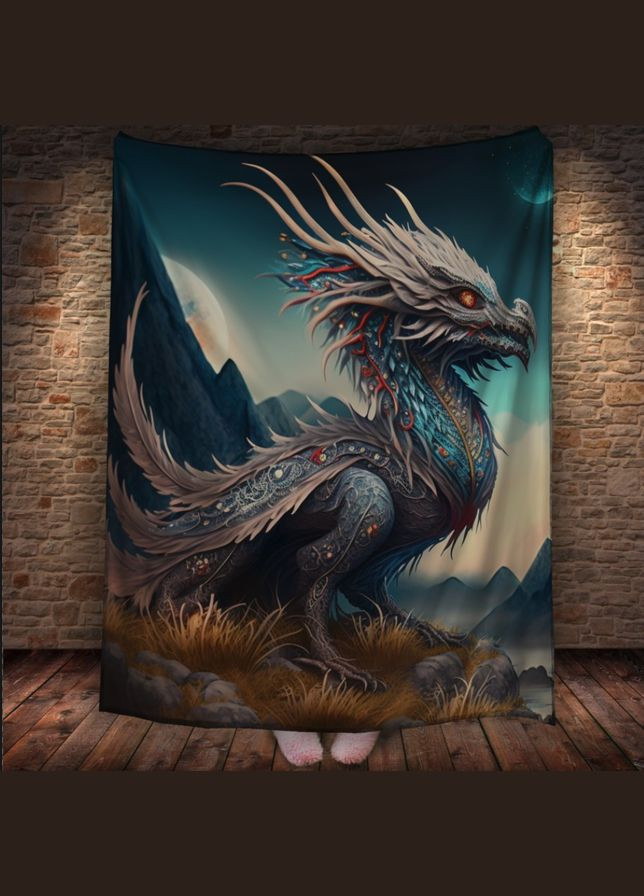 Плед з 3D принтом Реальні великі дракони. Білий гріфон Перша Креативна мануфактура PERFECTUS Плед (301868713)