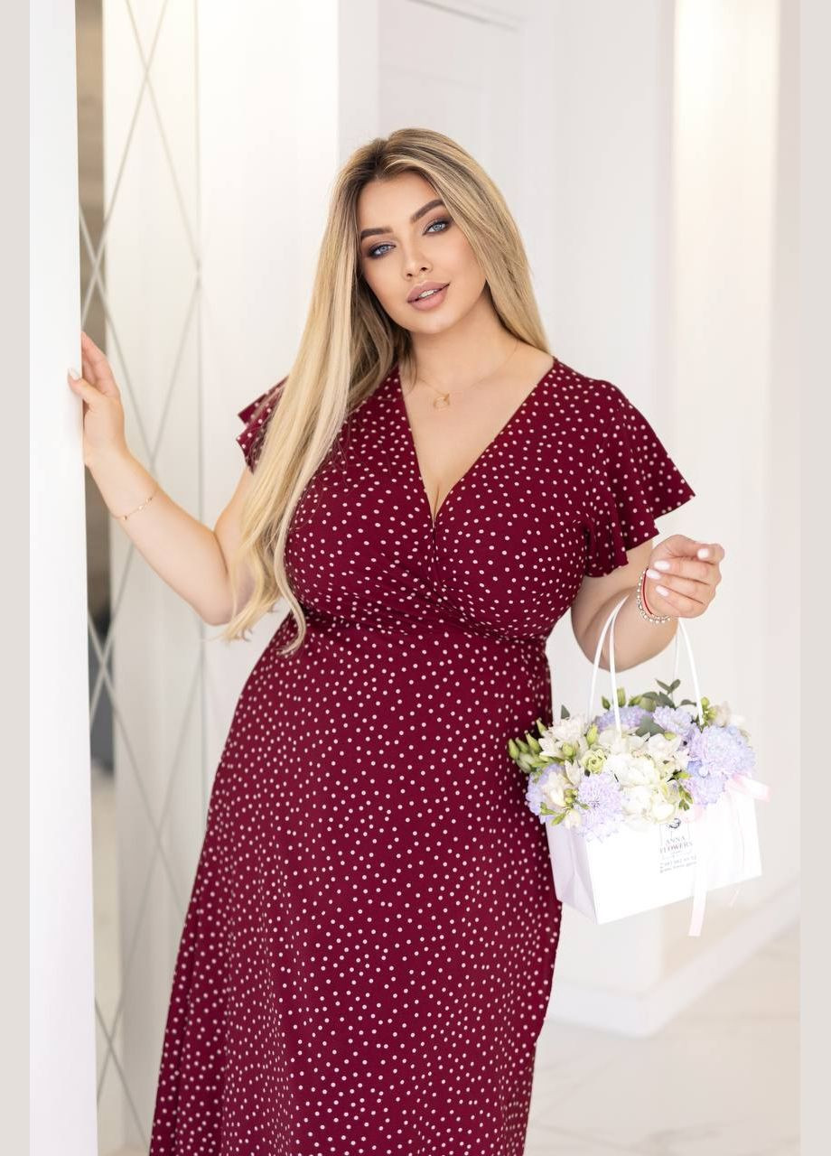 Бордова повсякденний жіноча літня сукня в горох на запах на запах Style Point в горошок