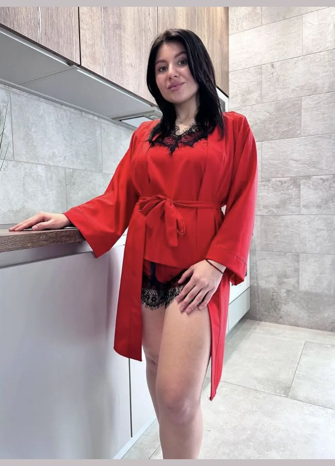 Красный демисезонный комплект халат и пижама Exclusive