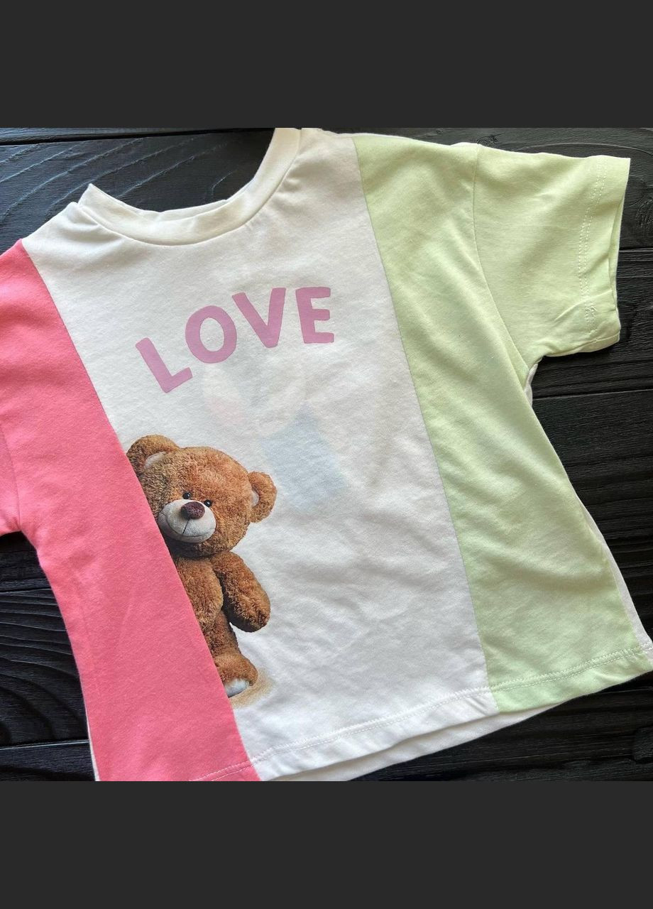 Оливковий літній дитячий літній костюм для дівчинки футболка з ведмедиком love та шорти 5-6 років (см) LC Waikiki