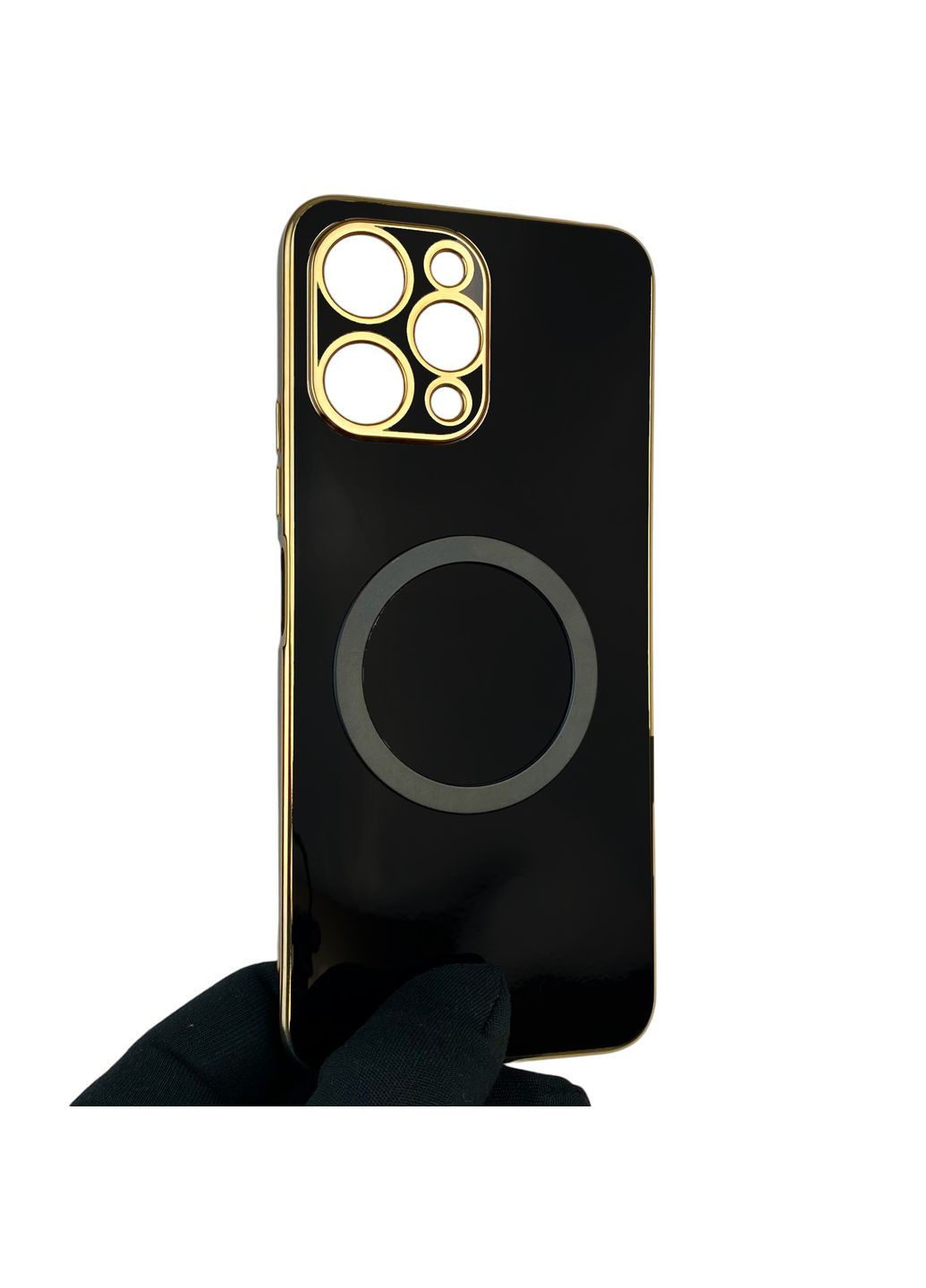 Чехол для Redmi 12 4G с кольцом MagSafe с золотой окантовкой на редми 12 черный gs1 Xiaomi (366228541)