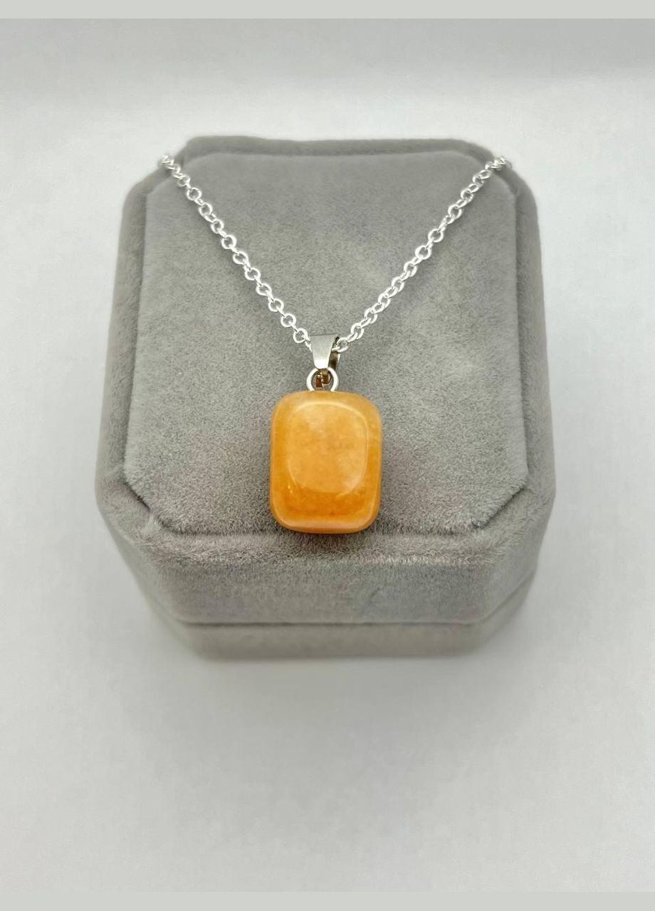 Кулон талісман з натуральним каменем Сердолік у формі "міні блок" на ланцюжку сталь у оксамитовій коробочці Овен (331291816)