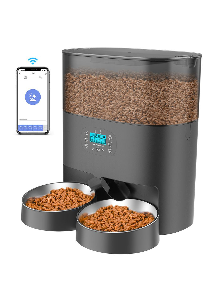 Автоматична годівниця для кішок і собак S56D 5.6L WIFI на 2 миски, смарт годівниця для тварин Чорний HONEYGUARIDAN (299915556)