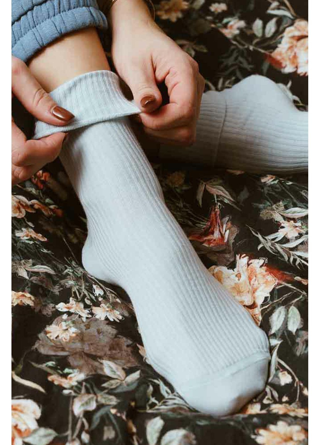 Голубые носки в рубчик хлопковые с ослабленной резинкой 062 Steven (349500532)