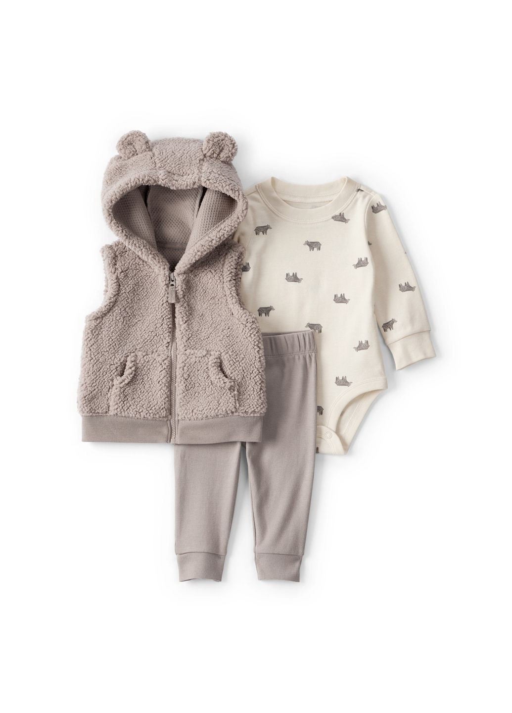 Бежевый демисезонный комплект 3в1 боди, брюки, жилет для мальчика 72-76 см (1t597410_12m) Carter's