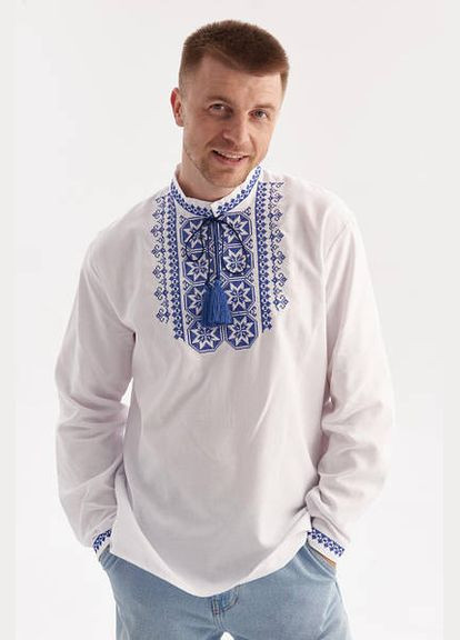 Біла чоловіча вишиванка зірка біла з синім MEREZHKA (300358847)