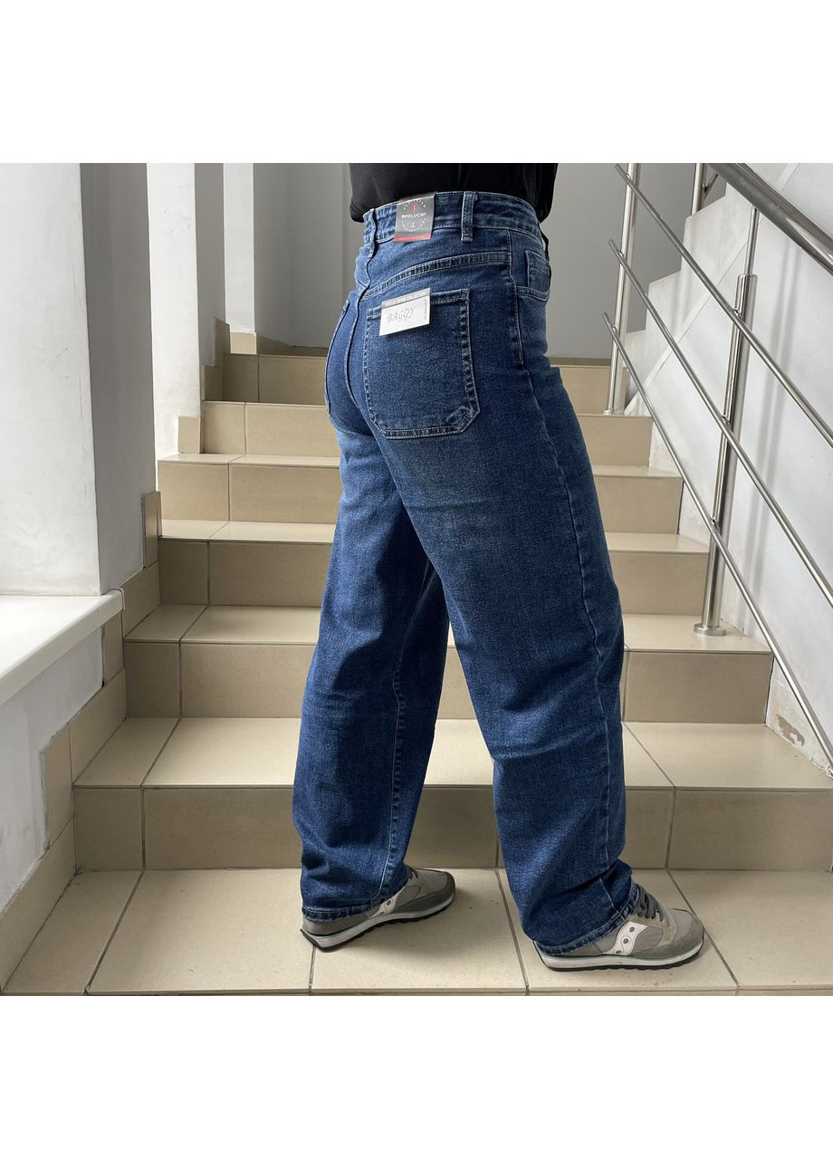 Джинси жіночі Baggy широкі стрейч завищена талія 33 сині No Brand - (361893695)