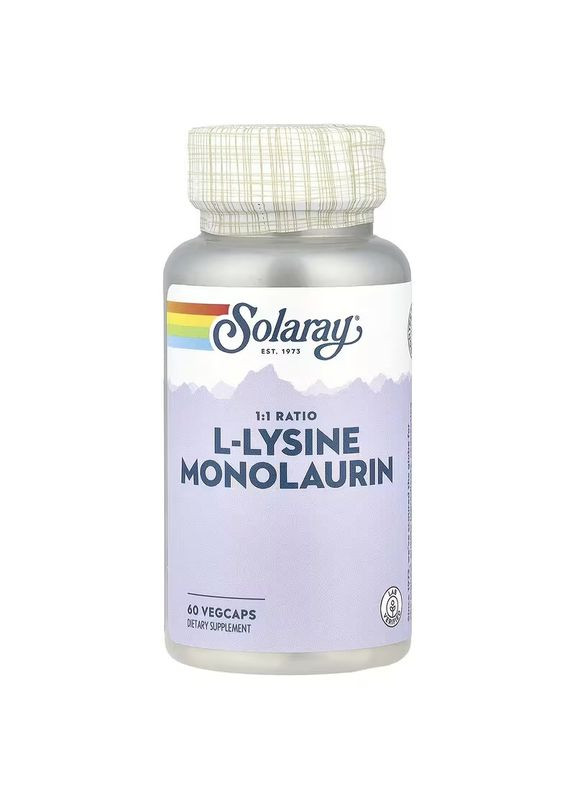 L-лізин і Монолаурін, L-Lysine Monolaurin 1:1 Ratio,, 60 вегетаріанських капсул Solaray (324104220)