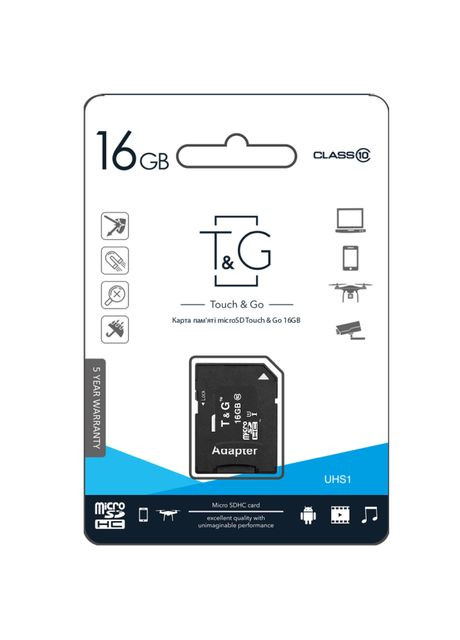 Карта памяти MicroSDHC 16gb UHS-1 10 Class & Adapter Черный T&G (370440416)