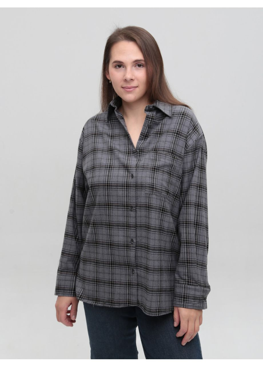 Сорочка жіноча в клітинку сіра тонка Cracpot Вільний (361855972)