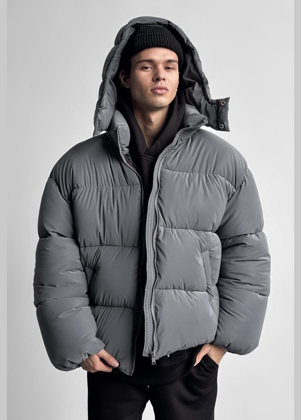 Графітова зимня куртка пуховик оверсайз No Brand