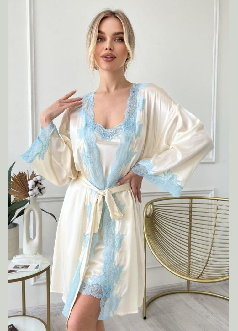 Комплект халат и рубашка комбинация шелк Флорина L Молочный Silk Kiss (285716680)