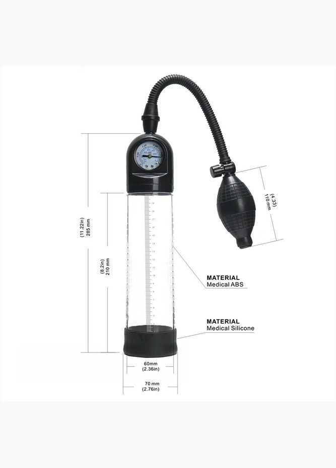 Вакуумна помпа зі стрілковим манометром і ручною «грушею» - CherryLove Men Powerup (332209593)