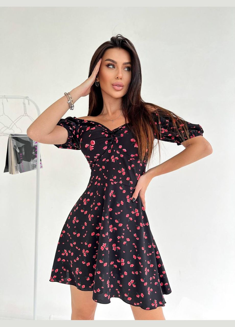 Чорна повсякденний, кежуал жіноча сукня літня а-силует Style Point з квітковим принтом