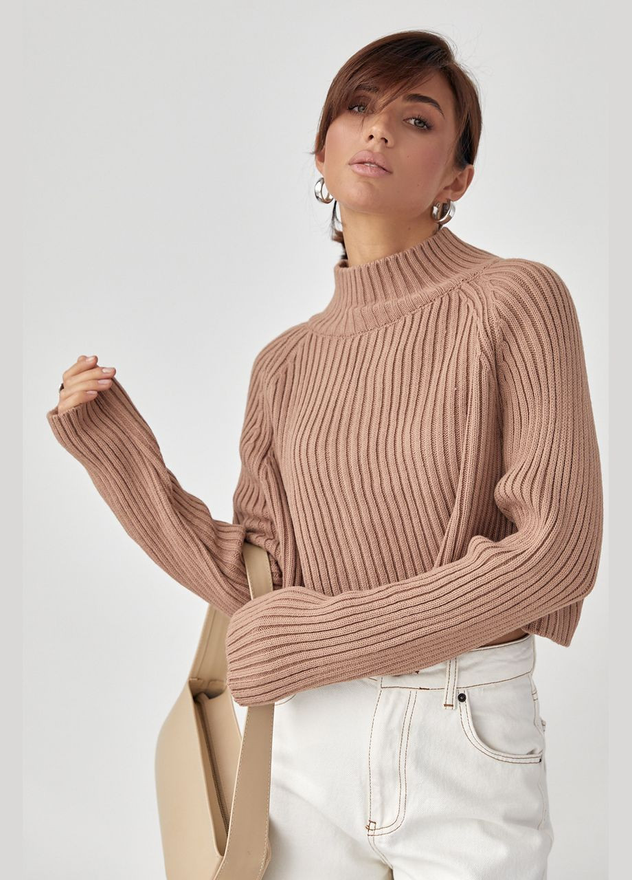 Короткий вязаный свитер в рубчик с рукавами-регланами 3935 Lurex (280910099)