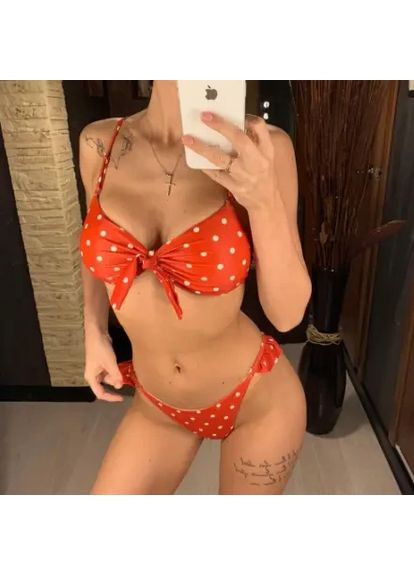 Красный летний модный стильный раздельный купальник с вкладками. раздельный купальник в горошек сзади на замке красный, l China