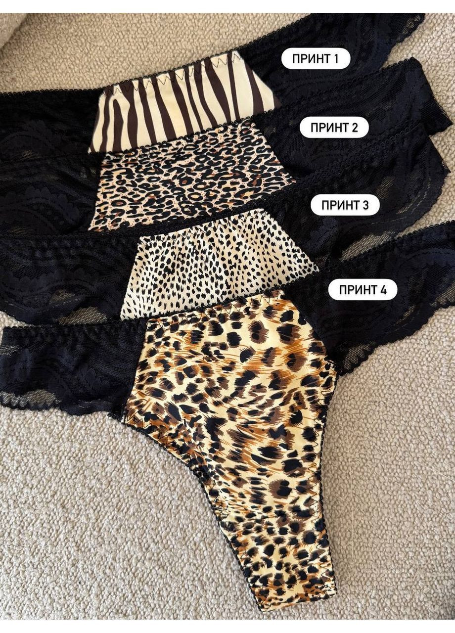 Стринги с кружевом и леопардовым принтом набор трусиков женских 4 шт комплект трусов для женщин No Brand Стрінги (371899377)