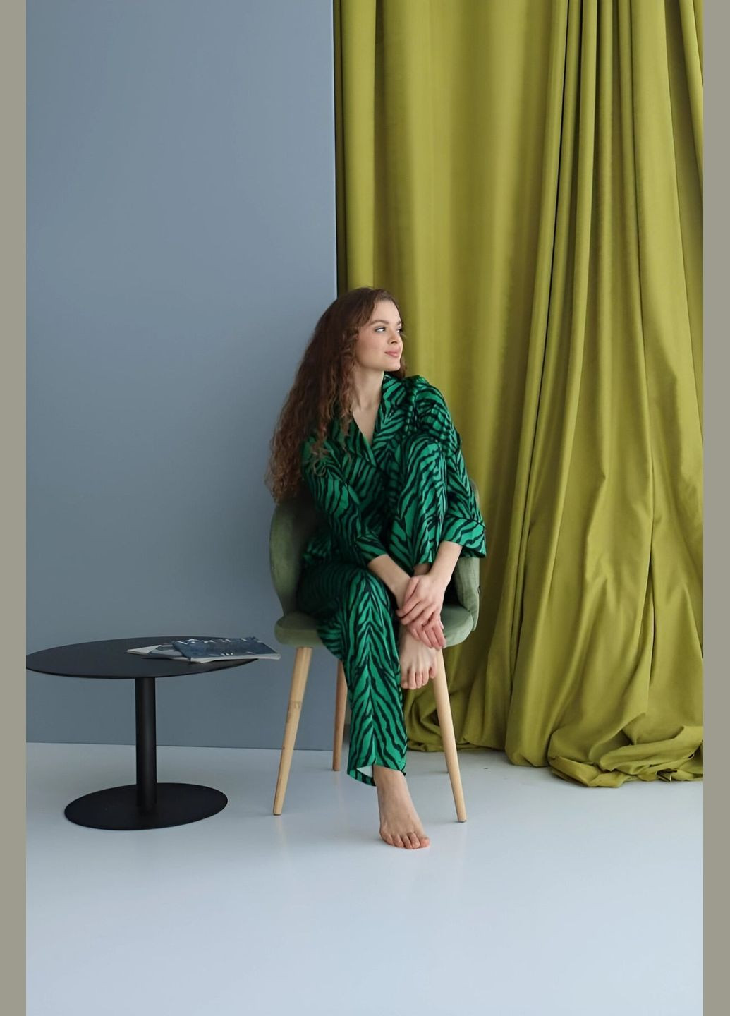 Зеленая всесезон пижама с принтом рубашка + брюки Lono Green Zebra