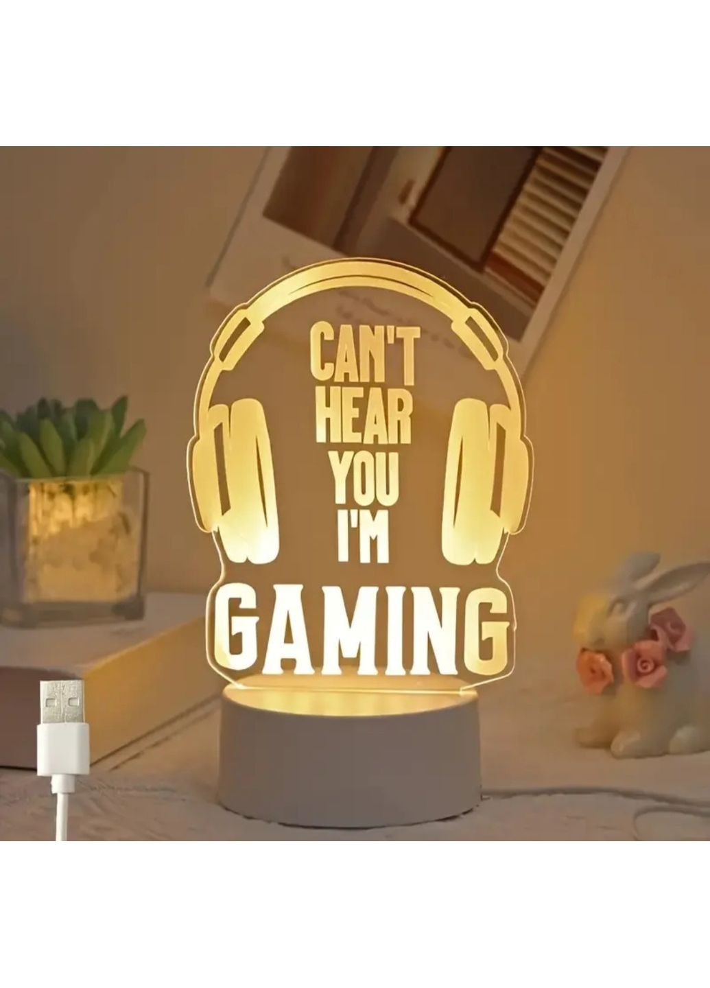 Настольный LED ночник "CAN'T HEAR YOU I'M GAMING" с подсветкой и USB-кабелем No Brand (355794614)