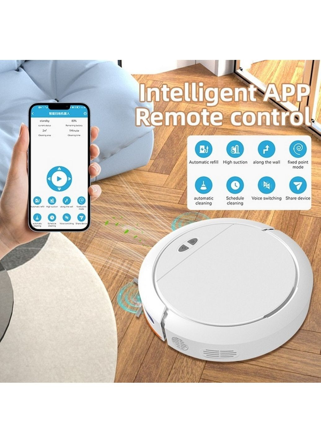 Робот-пилосос зі станцією та додатком для керування 3000 мАч Білий More Intlligent (315723246)