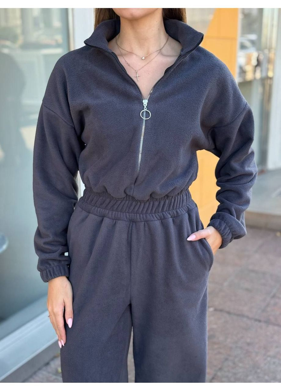 Комбинезон 1674 Турецкий Флис Полар, с молнией в декабре, воротник Україна графитовый