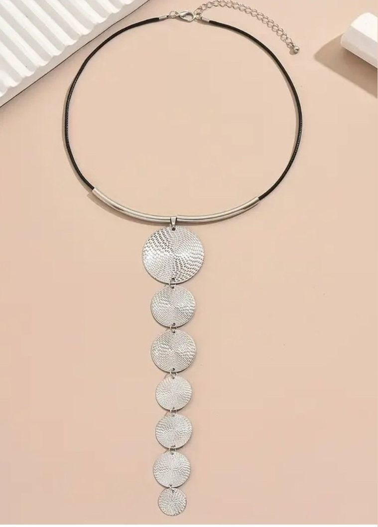Кольє сріблясте металеве круглі диски, 1301 No Brand (346276080)