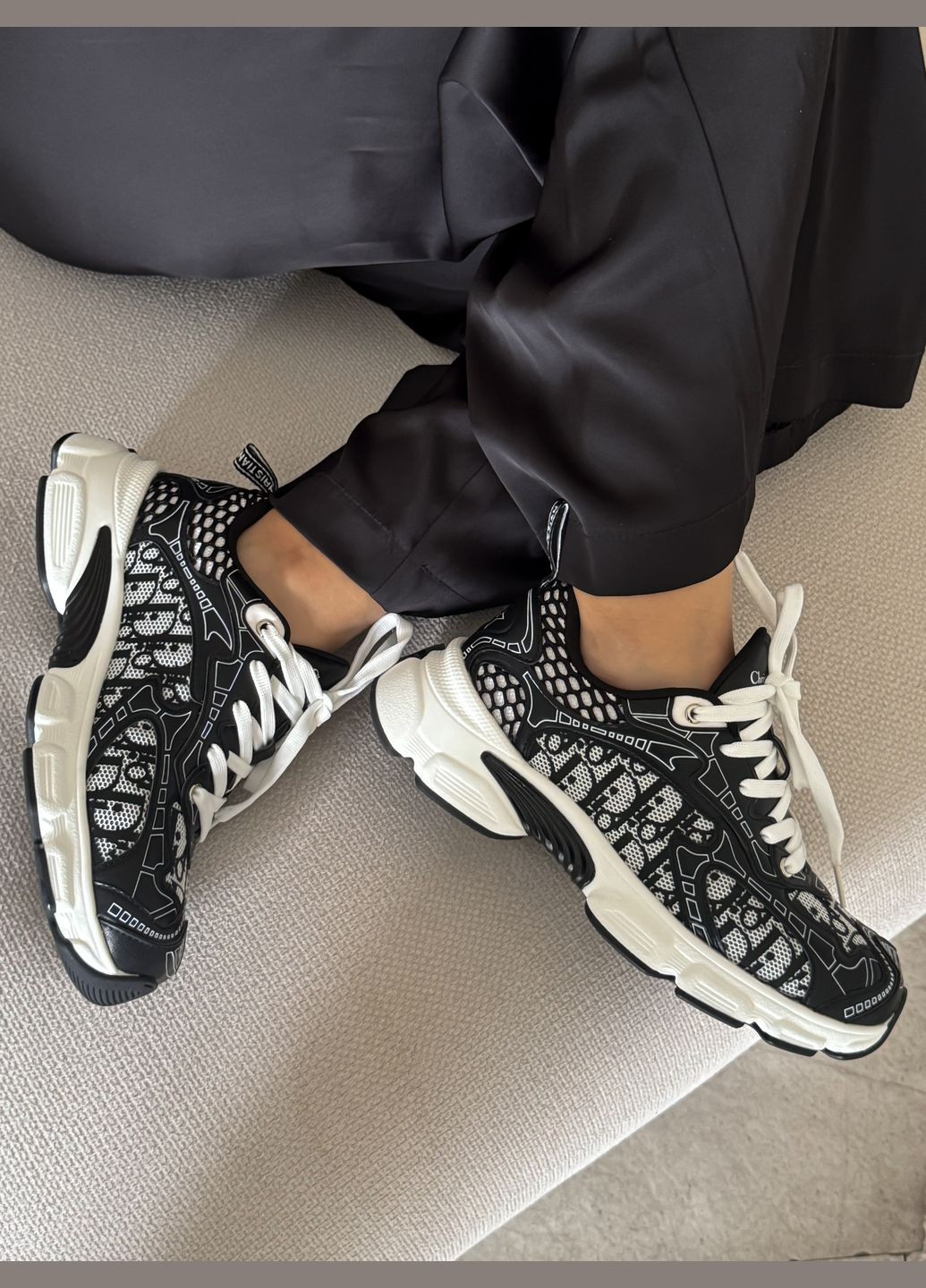 Кросівки жіночі Dior Chrono Sneaker Black Grey | Діор Хроно Сніке чорні No Brand чорні демісезони (347223378)