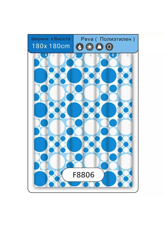 Шторка для ванної та душа F8806, поліетилен, 180х180 см, блакитний Frap (371881773)