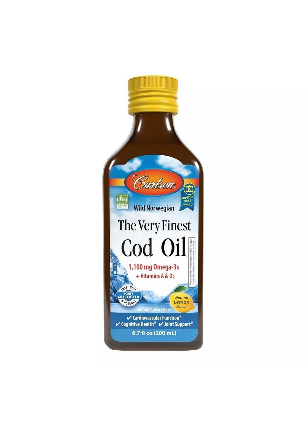 Жирные кислоты The Very Finest Cod Oil 1100 mg Wild Norwegian, 200 мл Лимон Carlson Labs (293419048)