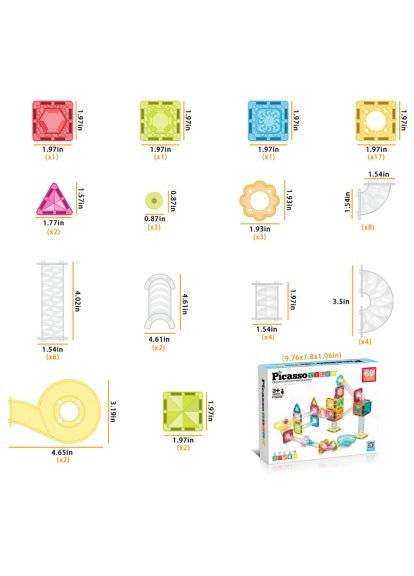 Конструктор 60 деталей (817338028299) Picasso магнітний Tiles Mini Diamond Marble Run Track Set (366695104)