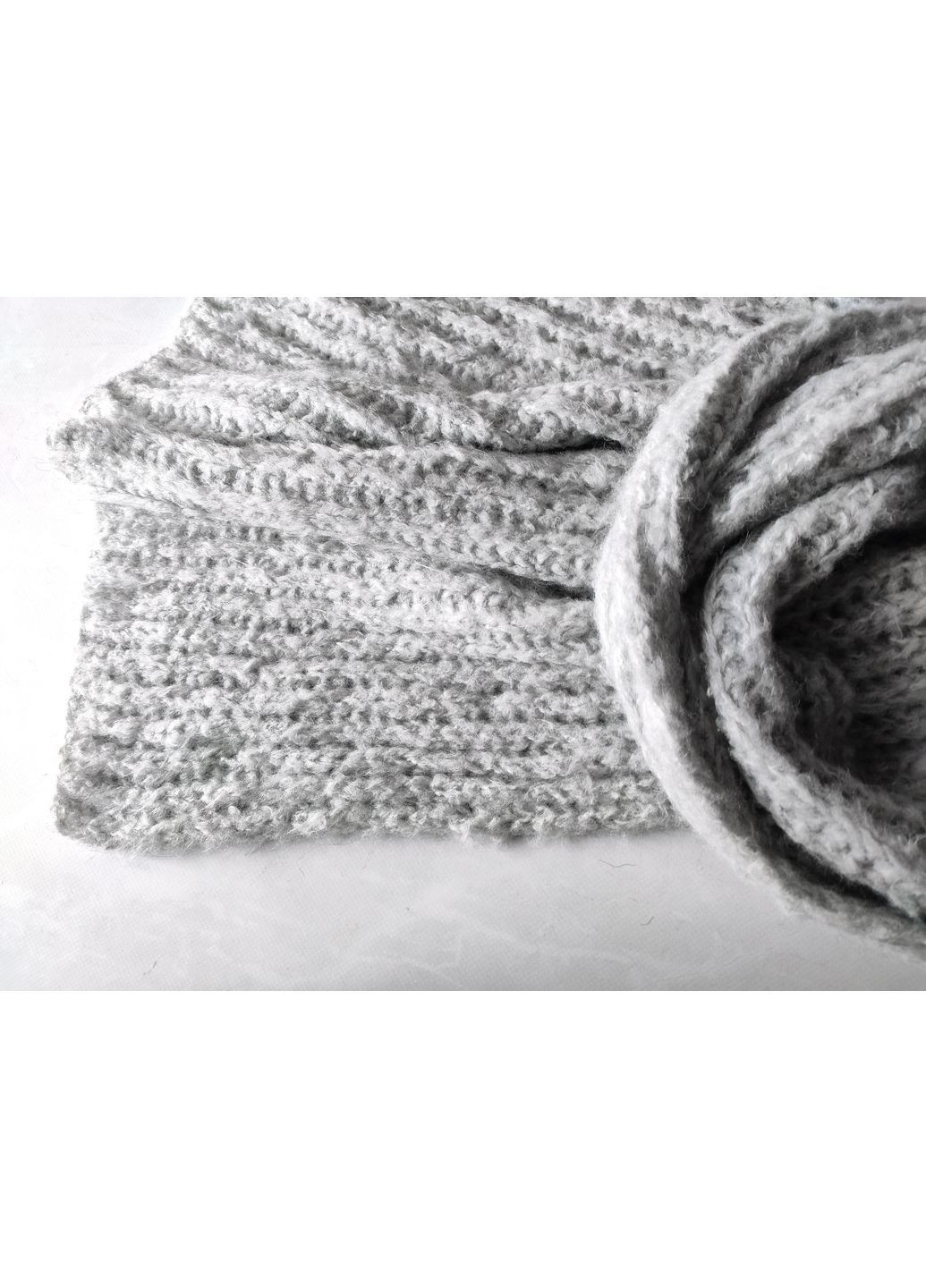 Вязаный зимний шарф ручной работы из мериноса серого цвета. No Brand (370438585)