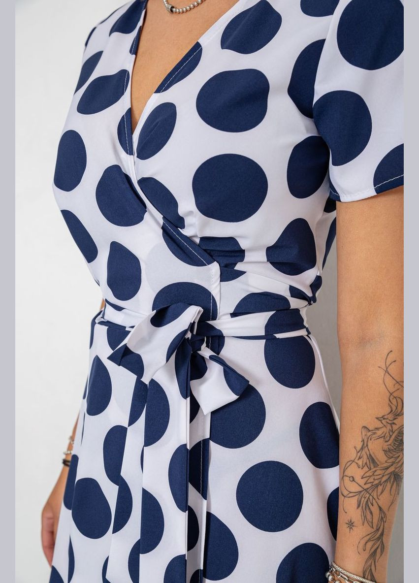Белое повседневный сарафан в горох софт на запах свободный с поясом летний с короткими рукавами сине-белый (sku_241r165) No Brand в горошек