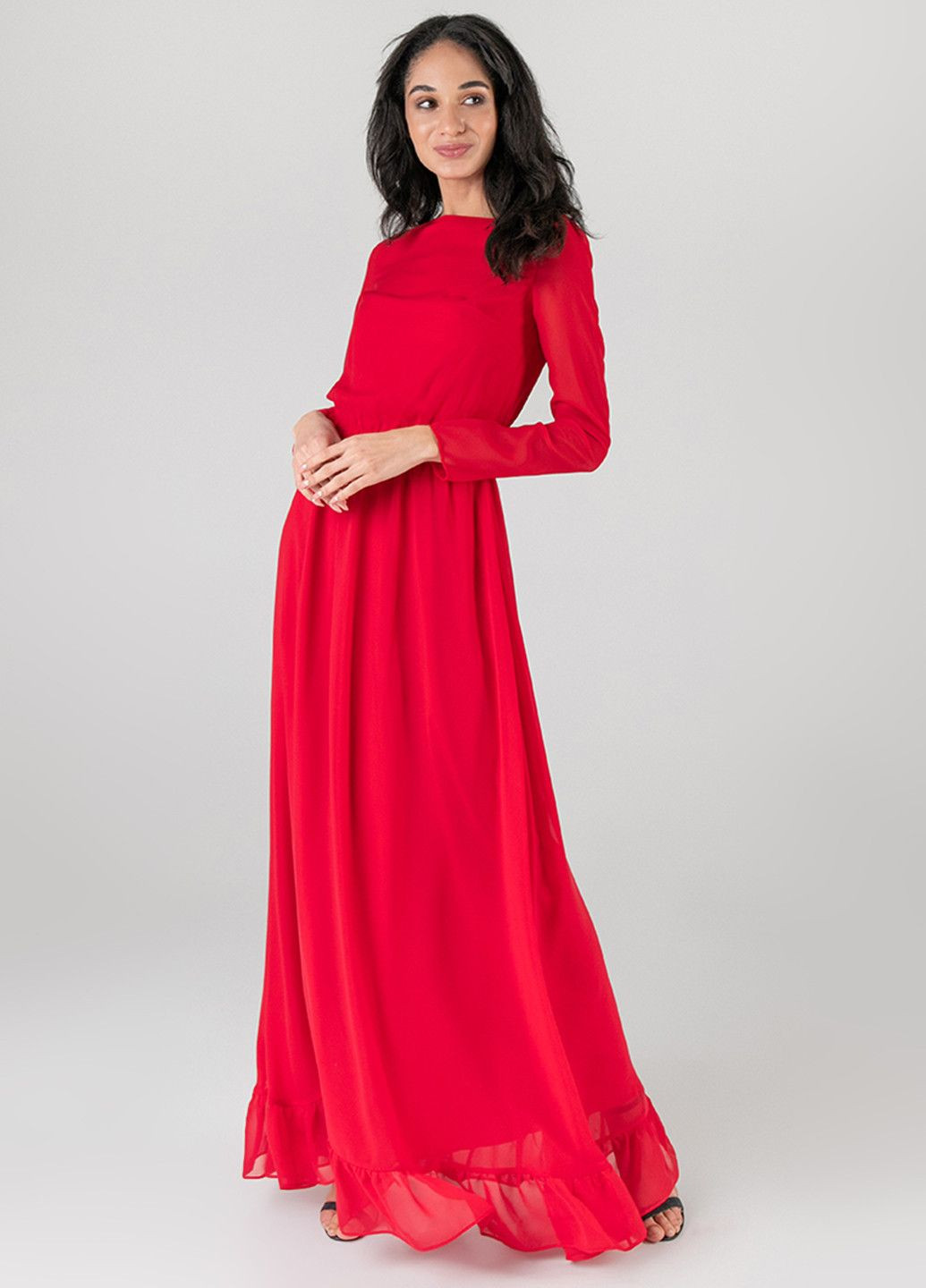 Алое праздничный, вечернее красное длинное платье с юбкой-солнце Nai Lu-na by Anastasiia Ivanova однотонное
