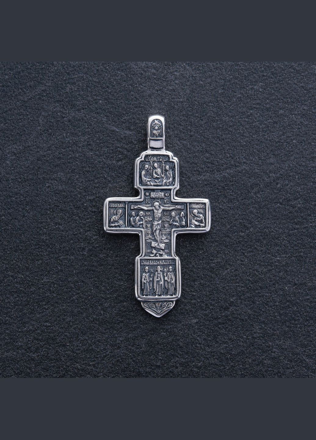 Срібний православний хрест Розп'яття. Вхід розсудливого розбійника до раю (чорніння) 13087 Oniks (272488545)